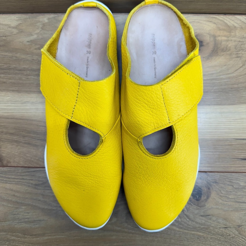 TRIPPEN Yellow Soft Leather Mules Mary Jane Womens 8.5 9 EU 39 Slip On Travel